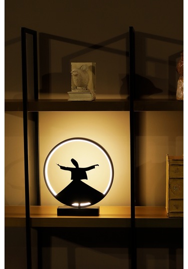 Semazen Figürlü Metal Led Masa Lambası Tasavvuf Temalı Dekoratif Aydınlatma Sufi Işıklı Lamba Mevlana