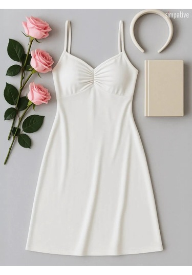 Simpative Askılı Viskoz Gece Elbisesi 438890016 Sütlü