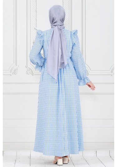 Pötükare Fırfır Detaylı Eda Elbise-mavi-3988-mavi Mavi