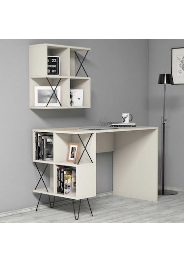 Variant Variant Extra Duvar Raflı Çalışma Masası - Krem