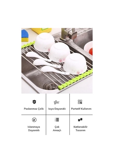 9032947803193drvs1 - Buffer Evye Üstü Katlanır Nihale Paslanmaz Çelik Pratik Sebze Meyve Bulaşık Kurutma Süzgeci Çok Renkli