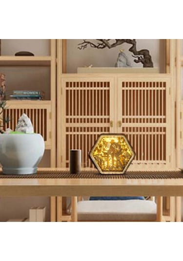 Yaratıcı Ahşap Baskı Gece Lambası Yatak Odası Komodin Masa Lambas Diğer