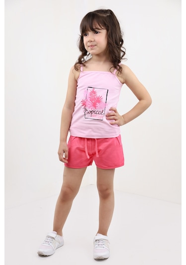 Toontoy Kids Toontoy Kız Bebek Baskılı Şortlu Takım Açık Pembe