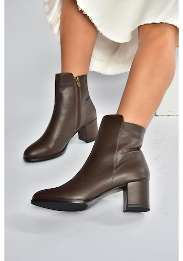 Fox Shoes V468581003 Kahverengi Hakiki Deri Kalın Topuklu Kadın Bot Kahverengi-hakiki Deri