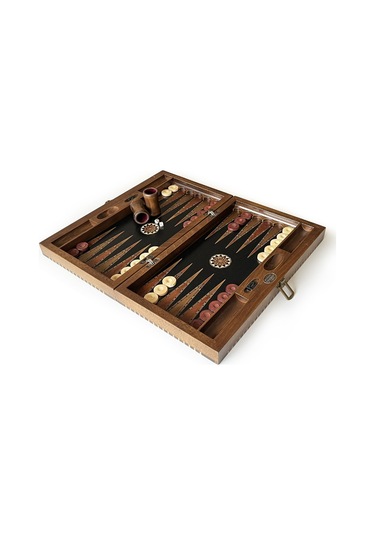 Helena Wood Art Genius El Oyması Ahşap Tavla Seti Siyah