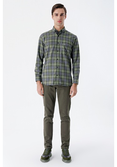 Koyu Haki Desenli Armürlü Pamuklu Yan Cepli Slim Fit Dar Kesim Casual Pantolon 1003235120-koyu Haki Koyu Haki