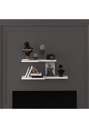 Doğal Modern Organizer Düzenleyici 2'li Kıvrımlı Dekoratif Kitaplık Banyo Mutfak Duvar Rafı Beyaz