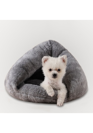 Geekyou Büyük Boy Gri Kışlık Yarım Kapalı Isınabilir Kedi Köpek Yatağı - Evcil Hayvanlar İçin Sıcak Ve Konforlu Yuva