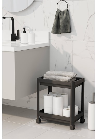 2 Katlı Düzenleyici Mutfak Rafı Banyo Rafı, Dolap Tezgah Altı Evye Altı Deterjanlık - Siyah Siyah