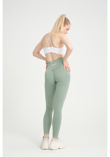 Yeşil Kalçası Büzgülü Premium Fitilli Ekstra Push Up Tayt Yeşil