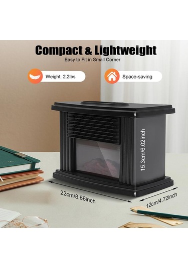 Cncest Elektrikli Soba Ayaklı Isıtıcı, 3d Alevler Ve Odun Yakma Efekti - 1000w