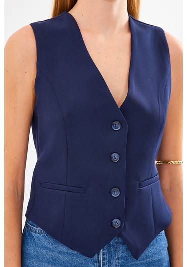 6796 Kısa Dokuma Yelek - Lacivert Lacıvert