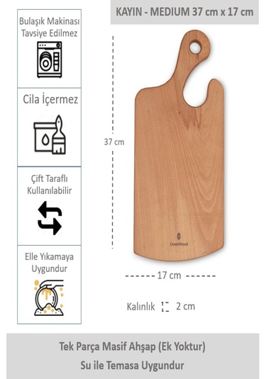 Yekpare Masif Ahşap Sunum Tahtası Kesme Tahtası Kayın Medium 4