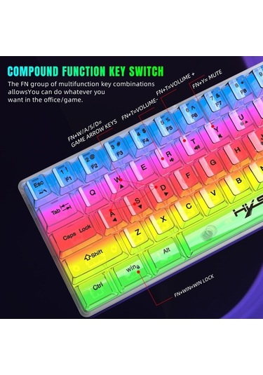Dancemonkey Hxsj V700t 61 Tuşlu Rgb Aydınlatmalı Şeffaf Klavye - Ergonomik, Çıkarılabilir Usb Kablo