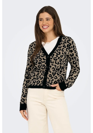 Only Kadın Onlleo V Yaka Desenli Örme Hırka 15349819 Siyah Siyah