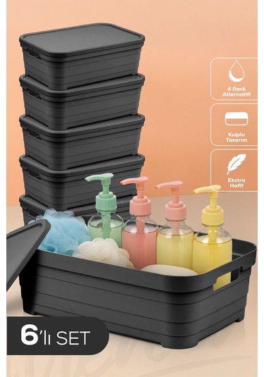 6'lı Kapaklı 8,2 Litre Saklama Kutusu Antrasit Antrasit