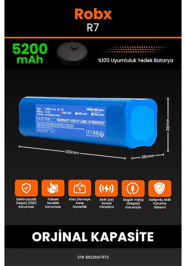 Robx R7 Robot Süpürge Uyumlu 5200 Mah Batarya