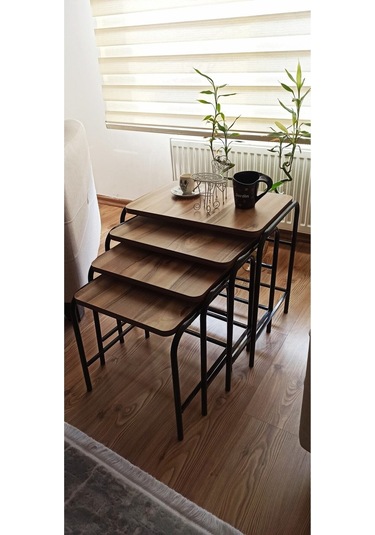 Valencia 4'lü Zigon Sehpa Takım Metal Statik Siyah Ayak Üreticiden Mermer