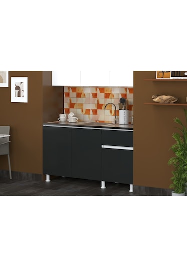 150 Cm Poyraz Mutfak Alt Modül Antrasit Evyeli Antrasit