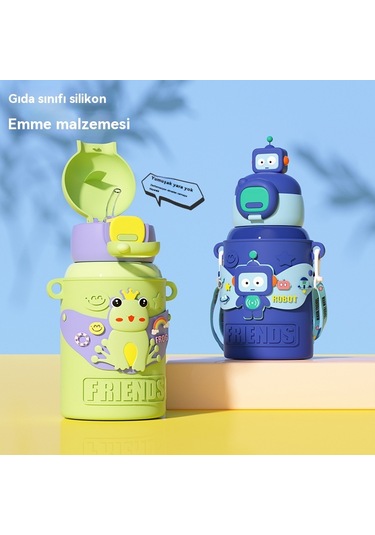 Aurora Çocuk Termos Bardağı 304 Paslanmazçelik Büyük Kapasiteli Termos Bardağı Mavi