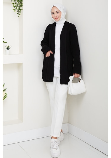 Enfil Şal Yaka Triko Hırka 1598 - Siyah Siyah