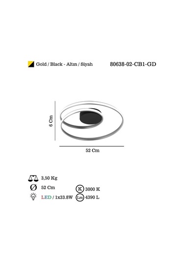 Paola D520 Teklı Altın Ledlı Plafonyer 3000k 42w Çok Renkli