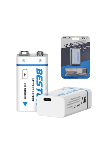 Beston 9vc-10cv Usb Type-c Şarjlı Pil 9v 3700 Mah Li-ion