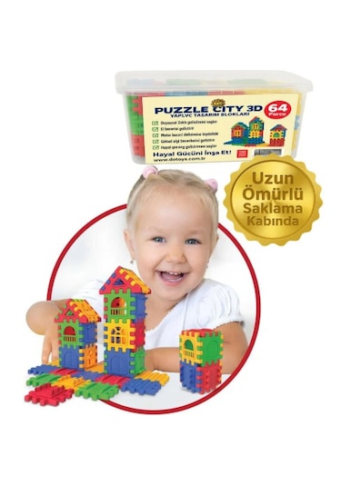 Puzzle City Blok 3d Yapı Ve Tasarım Blokları 64 Parça