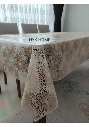Nyk Home Hasır Desen Lüks Pvc Silinebilir Masa Örtüsü Tüm Renk Ve Ölçüler Krem Kahve