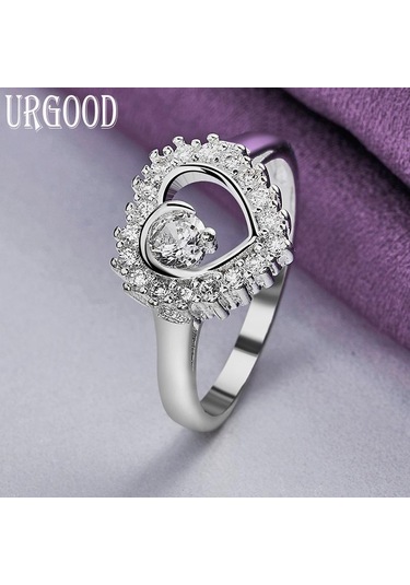 925 Ayar Gümüş Romantik Aaa Zirkon Kalp Yüzük Hediye Moda Düğün Takı 9