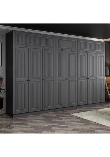 Kale 8 Kapaklı 4 İç Çekmeceli Dolap Ve Yüklük Antrasit Mebran İlkbahar 255cm Antrasit