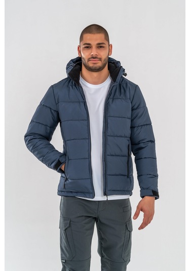 Tactical Şişme Mont Suya Dayanıklı Rüzgâr Geçirmez Dik Yaka Kapüşonlu Mont - 312-763-lacivert Lacivert