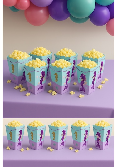 Mısır Kutusu Pırıltılı Deniz Kızı Temalı Pop Corn Kutusu Parti Malzemesi