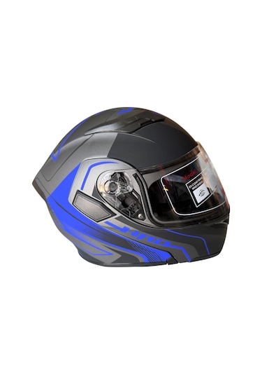 Çene Açılır Kask Mat Siyah Mavi Gri Az Blue Xl Jk902