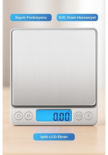 Dijital Hassas Mutfak Kuyumcu Terazi Tartı 500gr/0,01gr I-2000