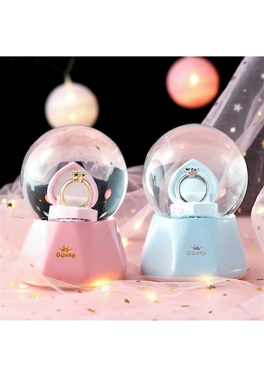 Büro Ev Hediyesi İçin Tek Taş Yüzük Temalı Maksi Mavi Kar Küresi