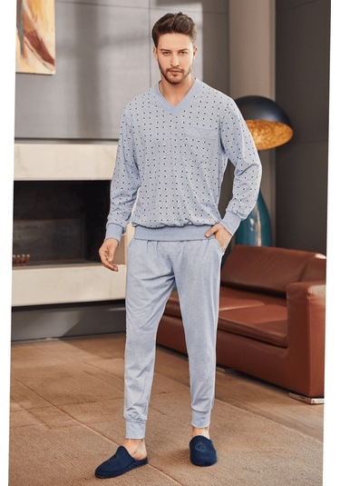 Mecit 2757 Erkek Mavi Uzun Kollu Pijama Takımı 001