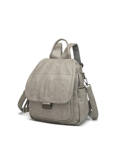 Yıkama Deri Sırt Askılı Kadın Çantası 21-k Barcelona 1908 Açık Gri