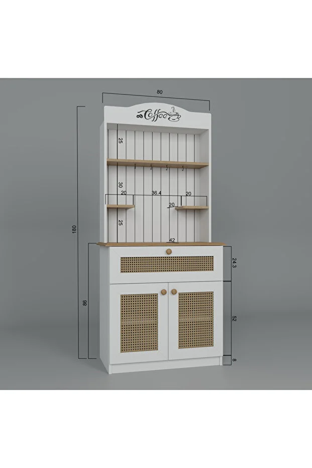 Lucas 2 Kapaklı Çekmeceli Sarı Hasır Desen Kahve Köşesi Çok Amaçlı Mutfak Dolabı-açık Ceviz & Beyaz Beyaz - Açık Ceviz