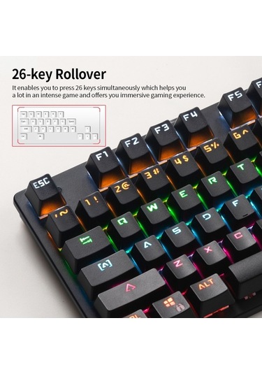 Dancemonkey 87 Tuşlu Mekanik Klavye, Rgb Aydınlatmalı, Mavi Anahtar/ 26 Tuşlu Rollov Pembe Klavye