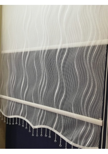 Dalga Desen Tül&Stor Çiftmekanizmalı Perde Etek+Bonc...