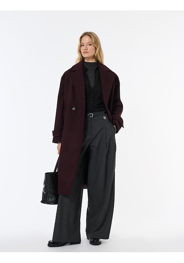 Koton Oversize Kaban Kaşe Uzun Kollu Cepli Düğmeli Kruvaze Bordo 6wak00099ew Bordo