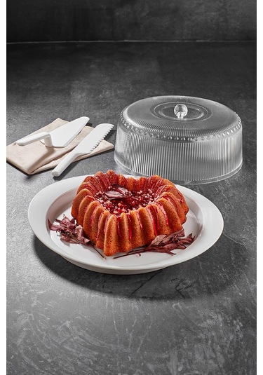 Akrilik Barok Beyaz 4 Parça Kek Fanus & Kek Saklama Kabı & Şık Sunum Organizeri Beyaz