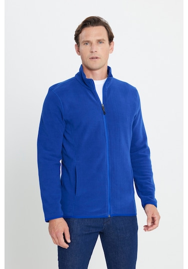 AC&Co / Altınyıldız Classics 4A5221100014SKS3XL Standart Fit Fermuarlı Bato Yaka Polar Erkek Ceket Saks Mavisi