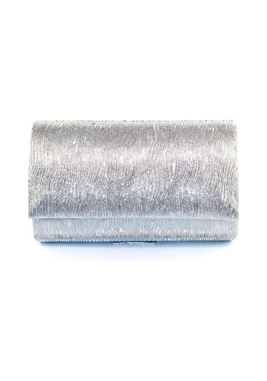 Lazer Dalgalı Kumaş Gümüş Abiye Çanta Kadın Abiye Çanta Abiye Çanta Gümüş Gri Davet Düğün Çantası