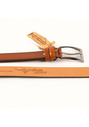 Hakiki Erkek Deri Kemer 3,5 Cm Taba Klasik Kumaş Pantolon Kemeri Taba