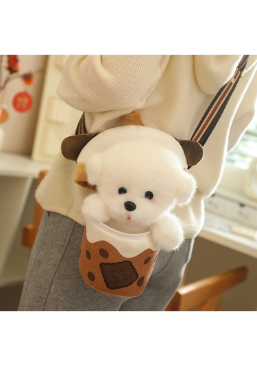 Ebitda Sevimli Çay Fincanında Köpek Yavrusu Peluş Çocuk Omuz Çantası Kahverengi Kahverengi