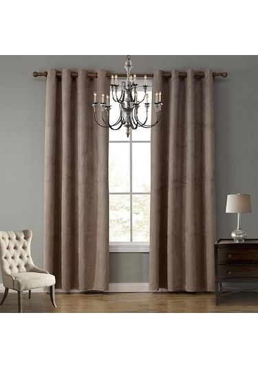 Novahub Kahve Süet Kadife Kalın Gölge Perdeler - Oturma Odası-yatak Odası Kumaş Karartma Kahverengi