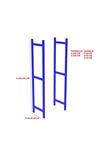 2 Adet Depo Rafı Hafif Rack Ayak Mavi-60x200-1.50 Mm Mavi