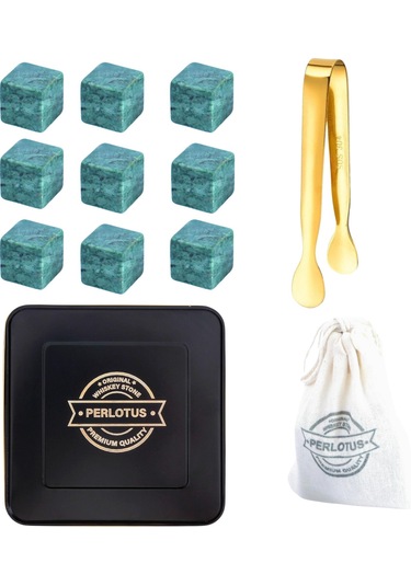 Perlotus 9'lu Granit Mermer Viski Taşı Ve Buz Maşası Seti